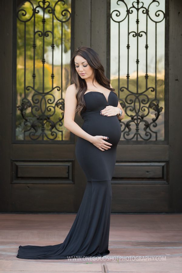 classic black dress maternity pictures