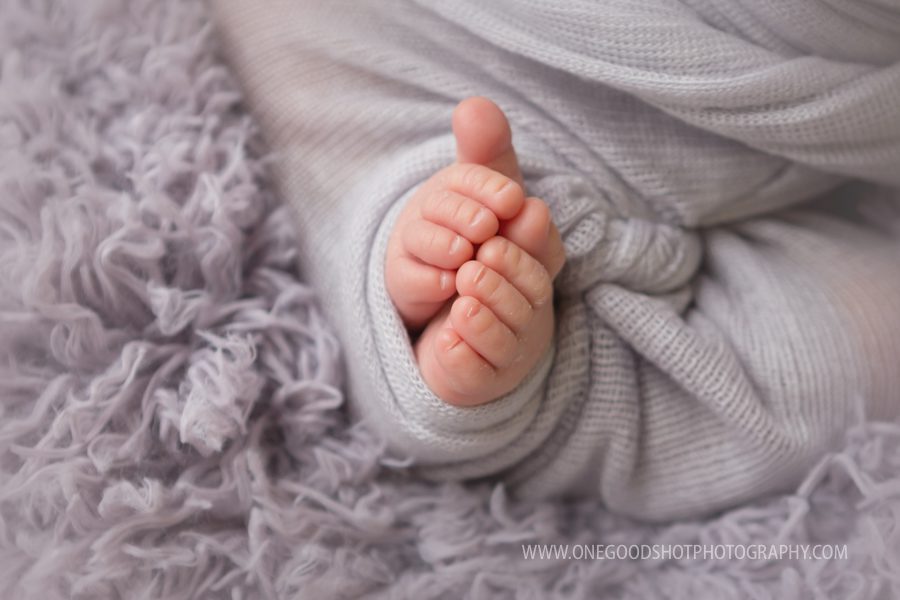 newborn baby  girl, piggy toes, feet, lavender wrap