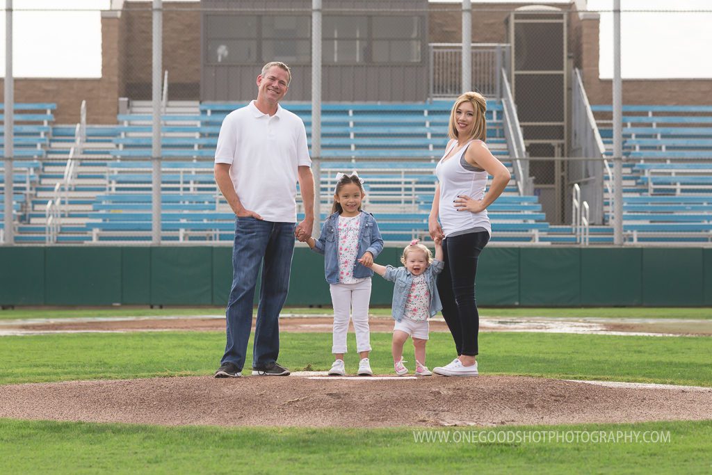 family pictures on baseball field