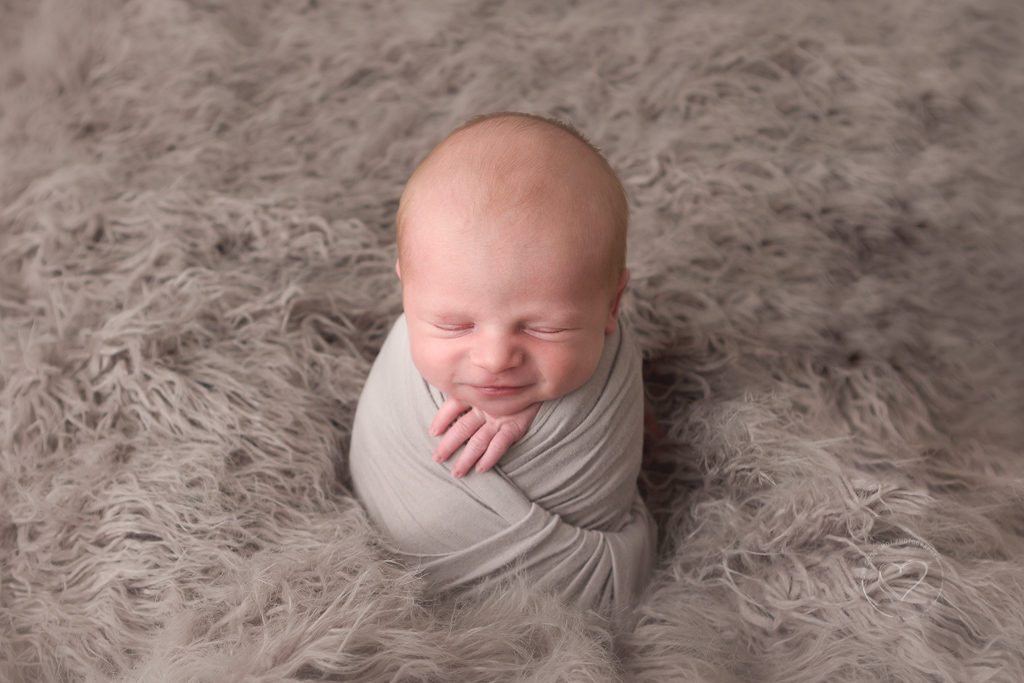 newborn boy, gray potato sack pose, fresno newborn photographer