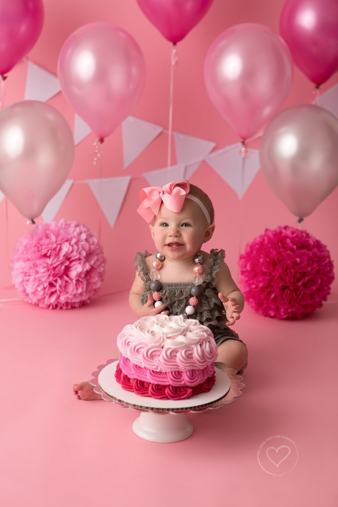 One Good Shot Photography | Fresno Newborn, Baby Photographer, First Birthday, Cake Smash, Pink, Silver