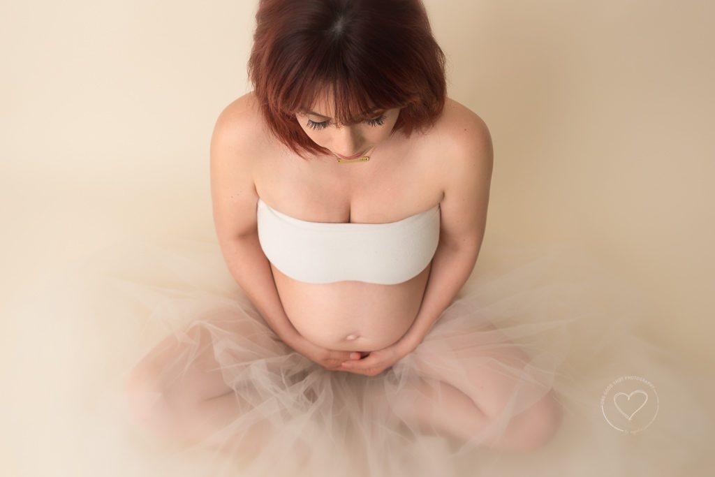 Fresno Maternity Photographer | One Good Shot Photography, Fresno, Clovis, CA, Studio Session, Baby, Belly, Bump, Portrait, Cream, White, Tutu