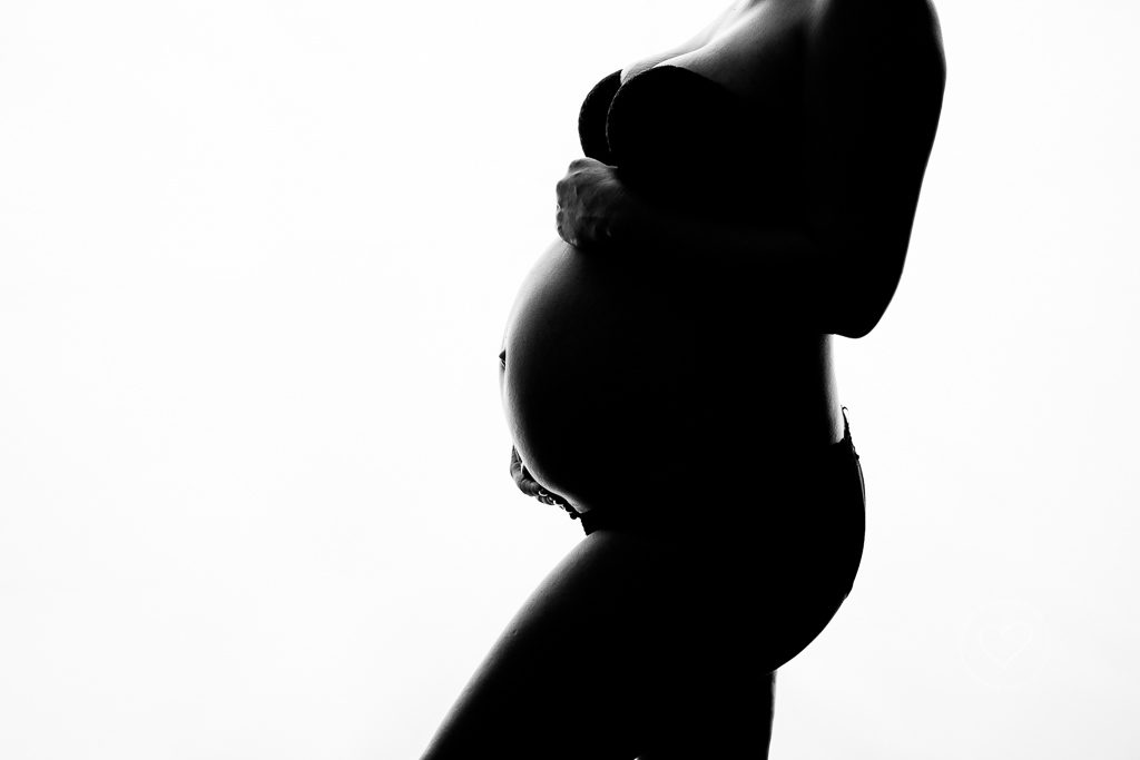 Fresno Maternity Photographer | One Good Shot Photography, Fresno, Clovis, CA, Studio Session, Baby, Belly, Bump, Backlighting, Portrait, Black and White
