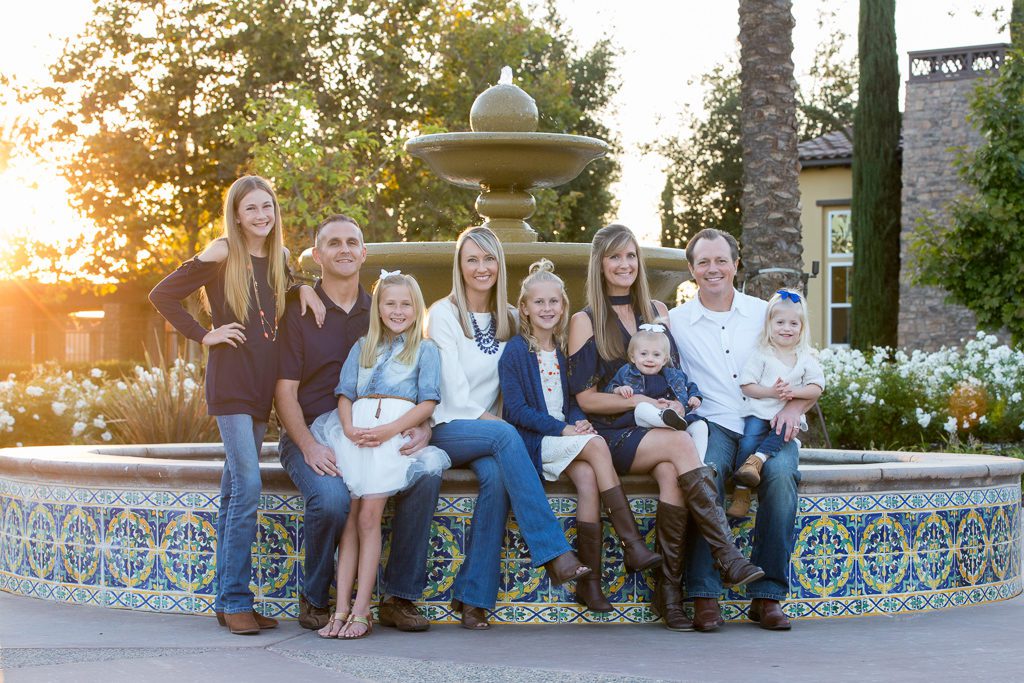 One Good Shot Photography, Family, Fresno, Clovis, Harlan Ranch, Brick, Fountain, Blue, White