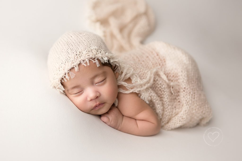 newborn girl, vintage bonnet, vintage wrap, fresno newborn photographer