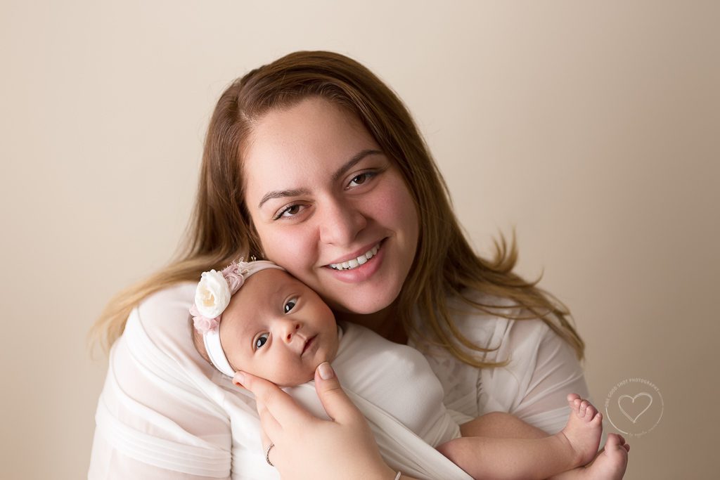 Newborn Photos, Fresno, CA, Girl, Older Newborn, Awake, Mom holding baby