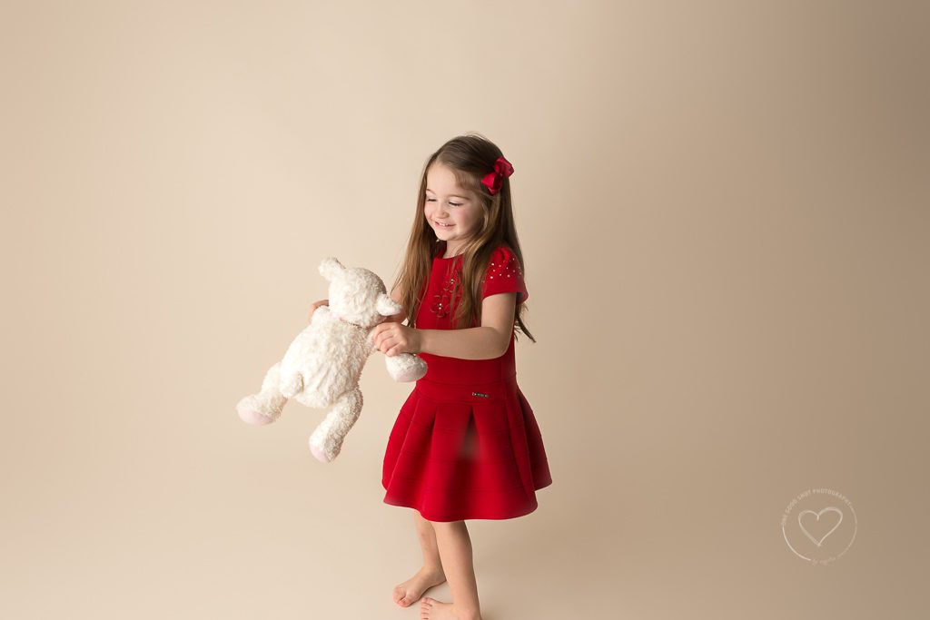 Little girl, 3 year old, Milestone Session, red dress, dancing