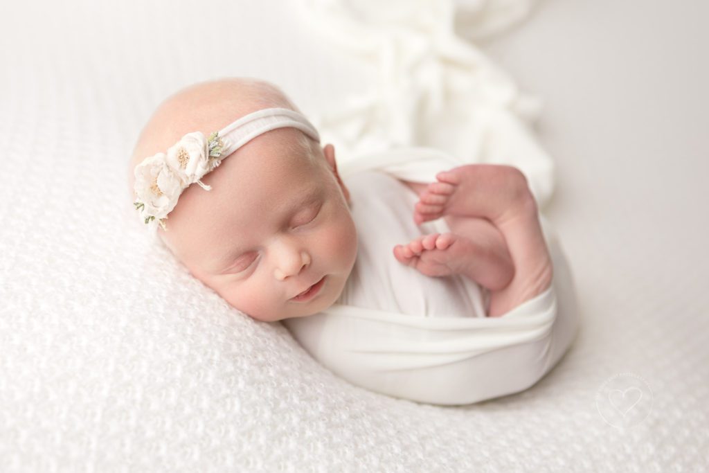 Newborn baby photographer, fresno, clovis, newborn twin girl, huck finn pose, sleeping, all white