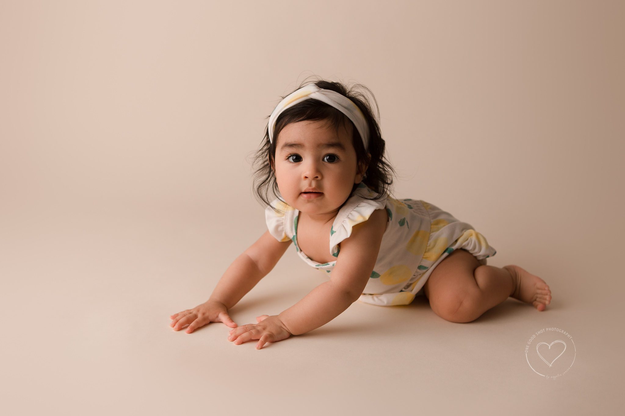 9 month old baby girl, lemon romper, milestone session, fresno