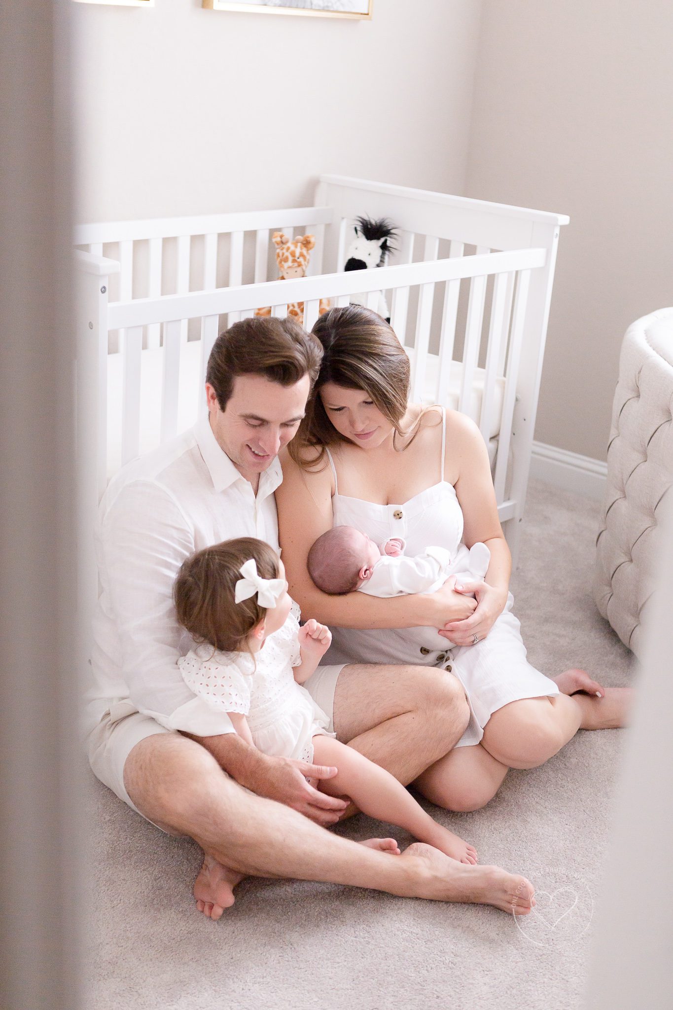 family pictures in baby's nursery, fresh 48 newborn session, all white
