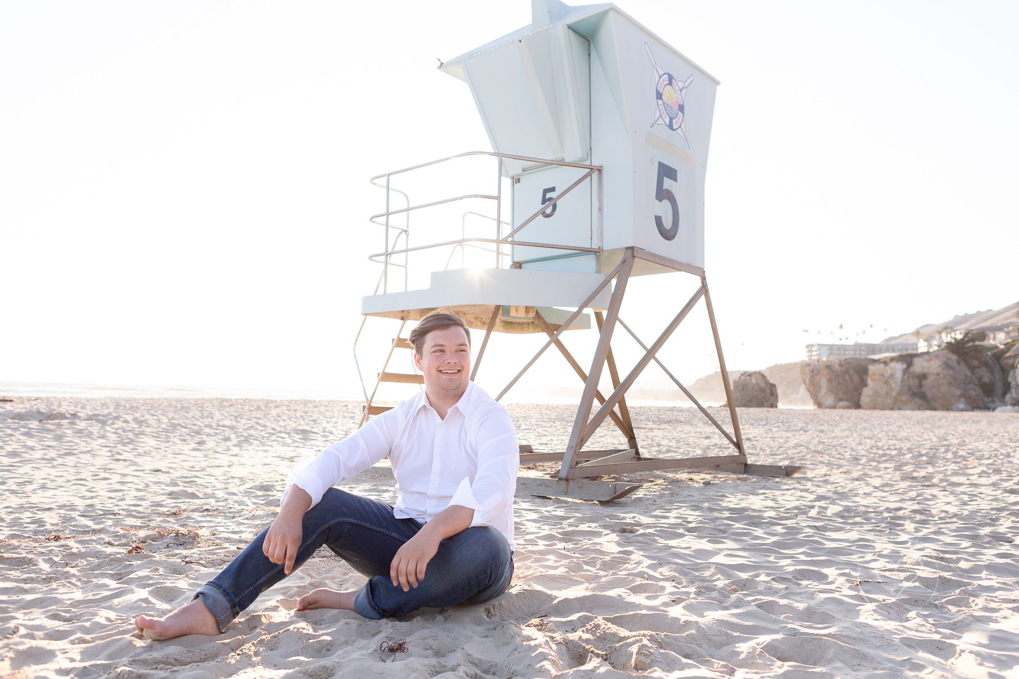 Beach Photographer, Siblings, Classic White top, Jean Bottom,Lifeguard Stand