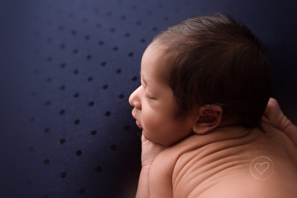fresno newborn photographer, profile picture, navy polka dot backdrop