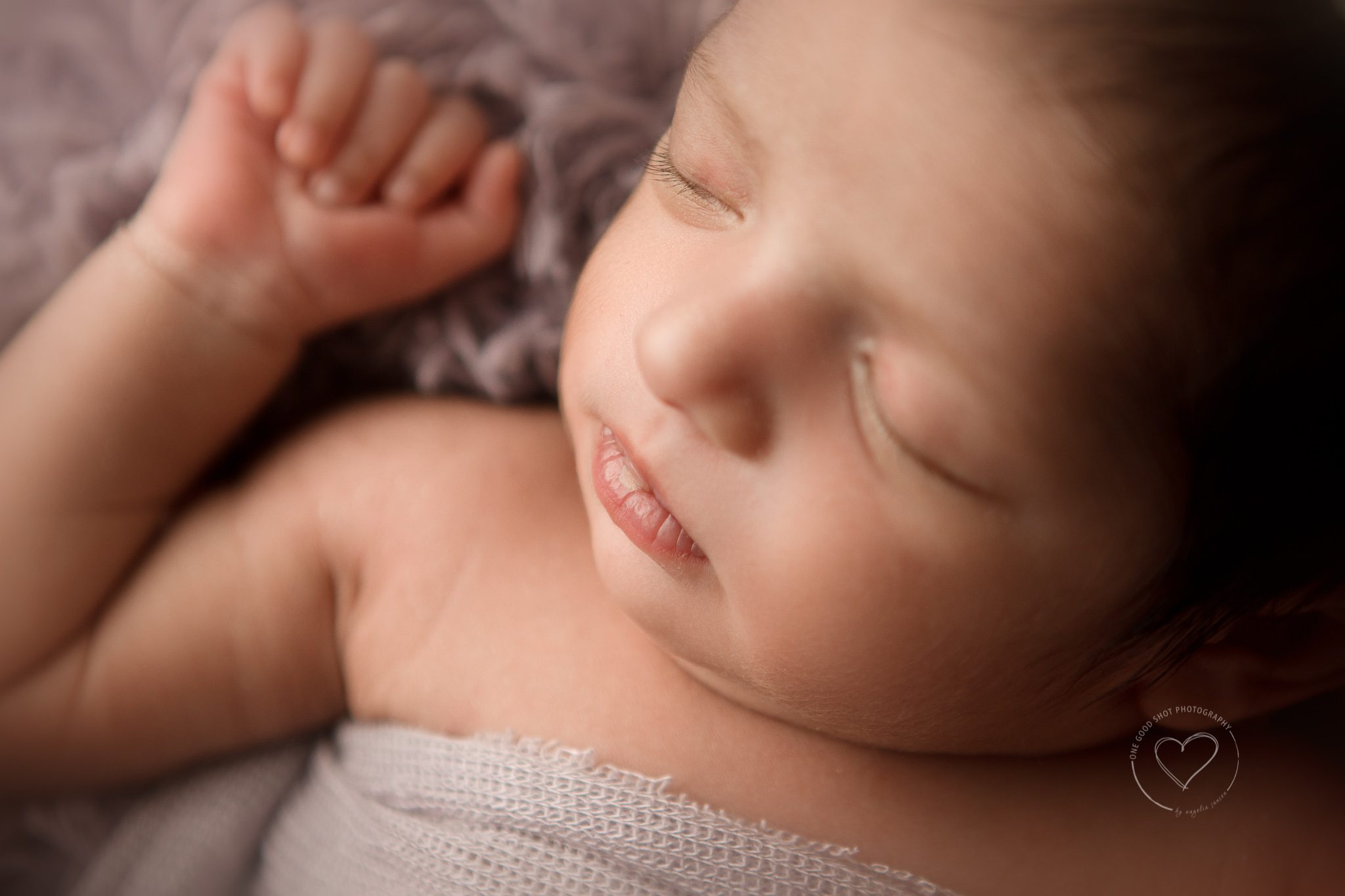 newborn baby girl lip closeup, lavender, fresno photographer