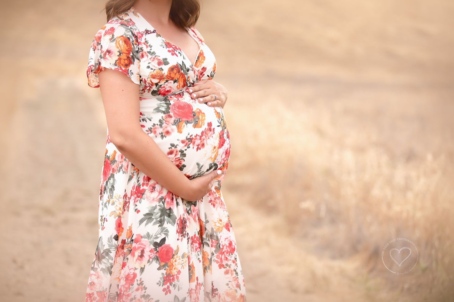 maternity, baby bump, closeup, belly, floral dress