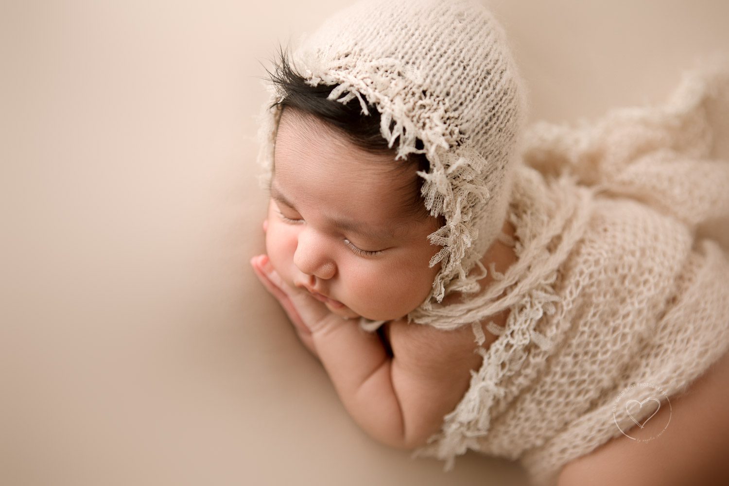Newborn Baby, close up, sidelying, bonnet, wrap, vintage, fresno newborn photographer